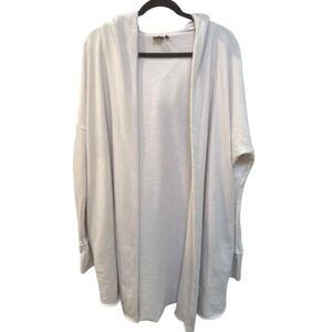 Mono B Hooded Open Front Longline Cardigan Womens Large White 100%Cotton Pockets